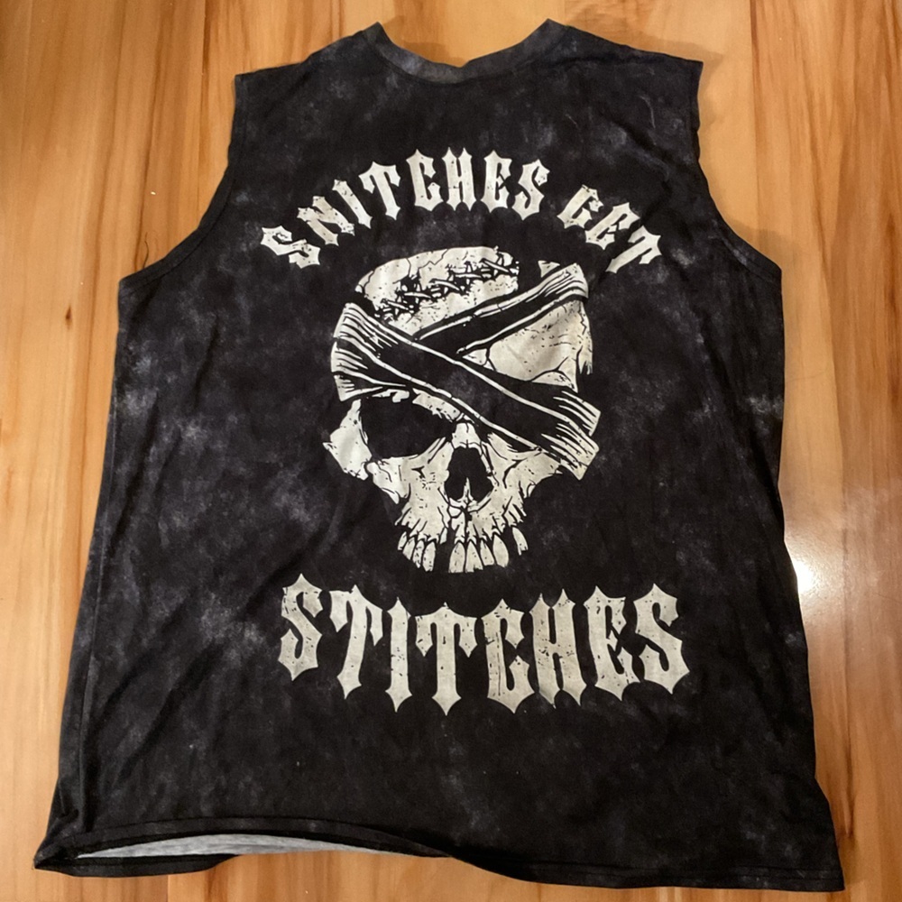 Black Graphic Muscle Tank with White Gothic Print